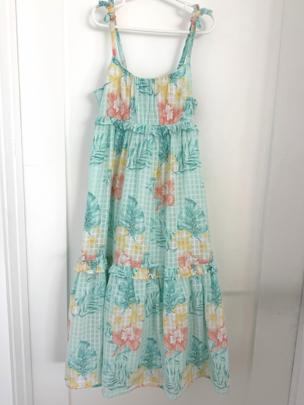 Janie and Jack Girls Mint Green Tropical Floral Sundress Maxi dress size 8